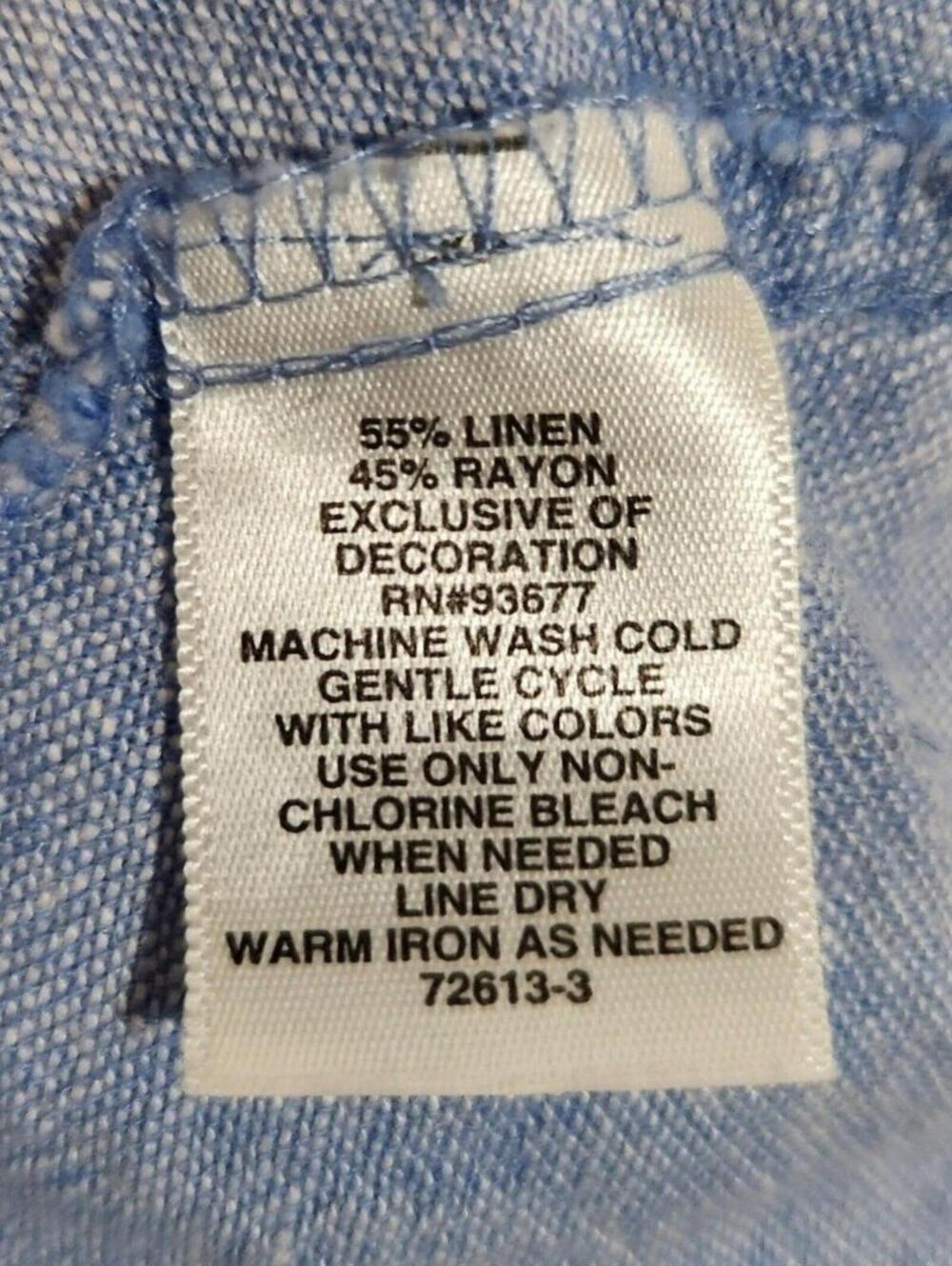 Liz Claiborne Large Light Blue Linen Blend Elastic Waist Embroidered Shift Dress - Picture 6 of 7